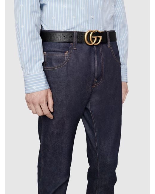 Gucci White Reversible Gg Leather Belt for men