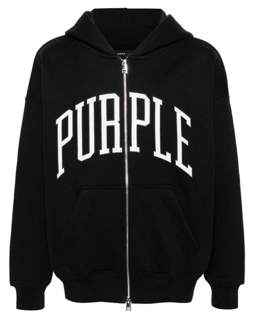 Purple Brand Black Collegiate Zip-up Hoodie for men