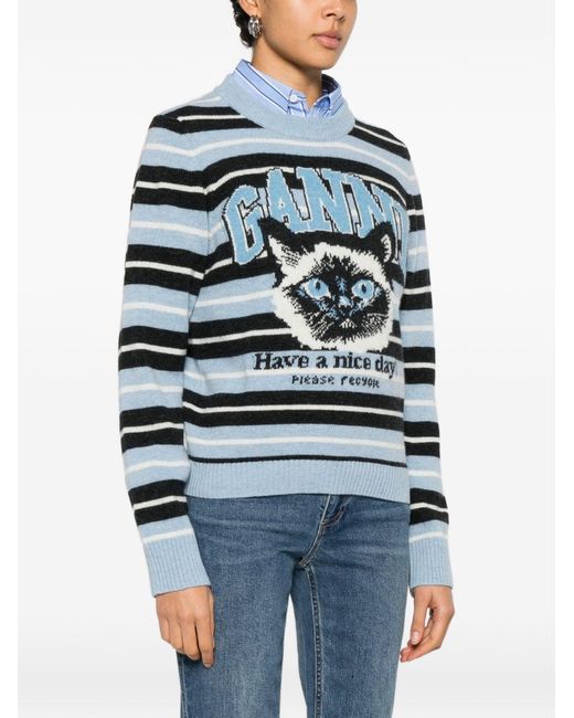 Ganni Blue Wool Crewneck Sweater