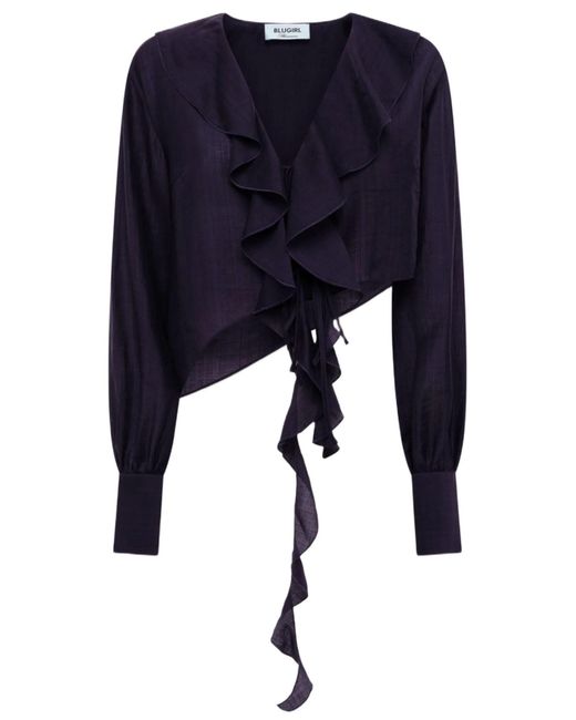 Blugirl Blumarine Blue Cropped Blouse With Ruffles