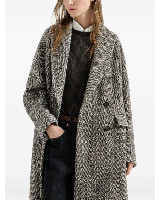 Brunello Cucinelli Gray Wool Double-Breasted Coat