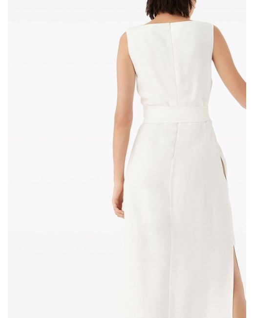 Brunello Cucinelli White Belted Sleeveless Dress