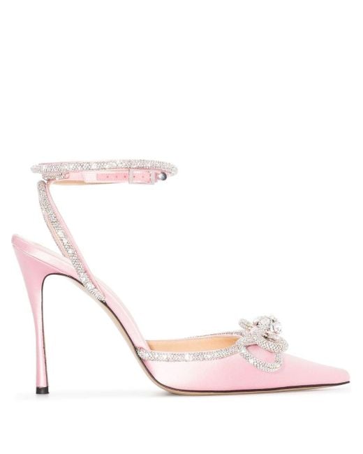Mach & Mach Pink Crystal-bow Pointed-toe Pumps