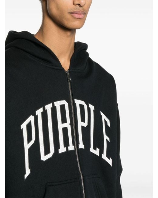 Purple Brand Black Collegiate Zip-up Hoodie for men