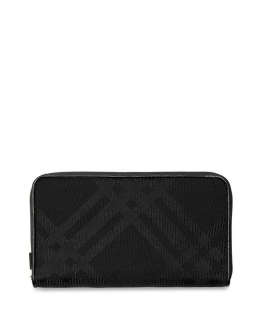 Burberry Black Checkered Jacquard Zip-up Wallet for men