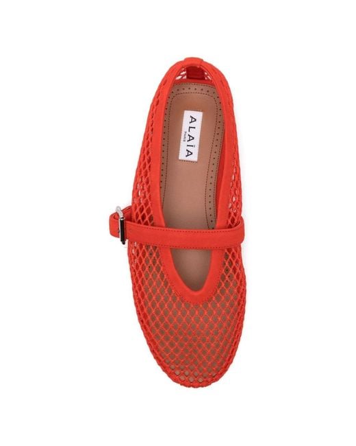 Alaïa Red Fishnet Ballet Flats