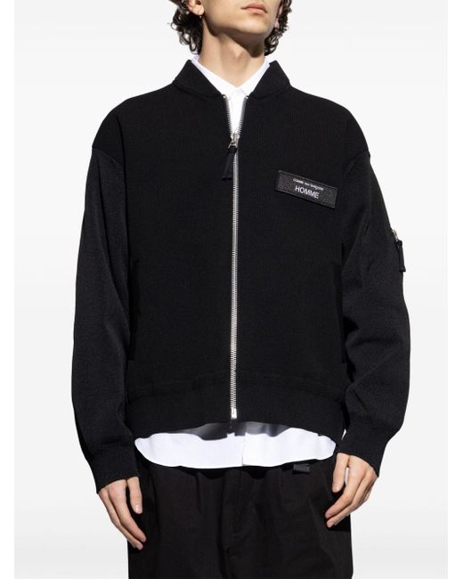 Comme des Garçons Black Bomber Jacket With Logo Patch for men