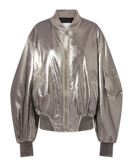 The Attico Gray Mirrored Leather Bomber Jacket - Runway
