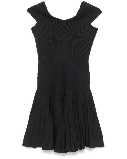 Alaïa Black V-Neck Midweight Knit Wool Mini Dress