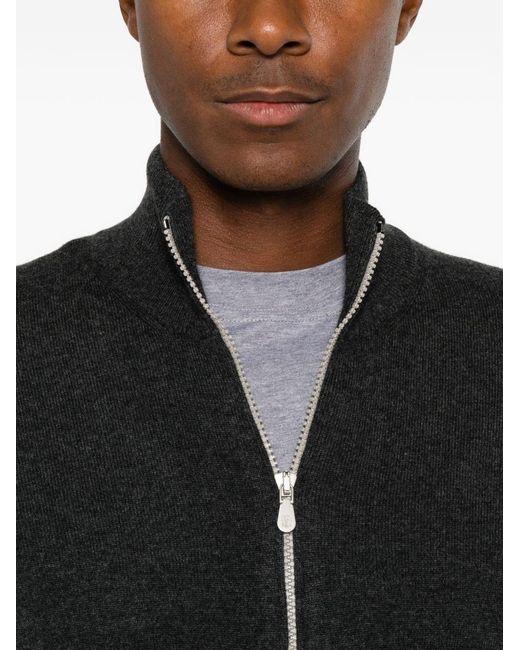 Brunello Cucinelli Black Cashmere Zipped Cardigan for men