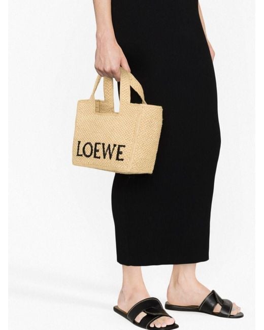 Loewe Metallic Loewe Font Small Rafia Tote Bag