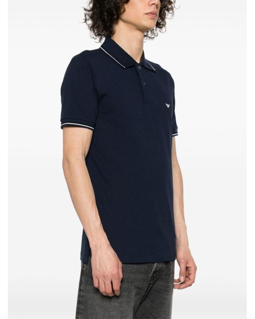 Emporio Armani Blue Stripe-edge Polo Shirt for men
