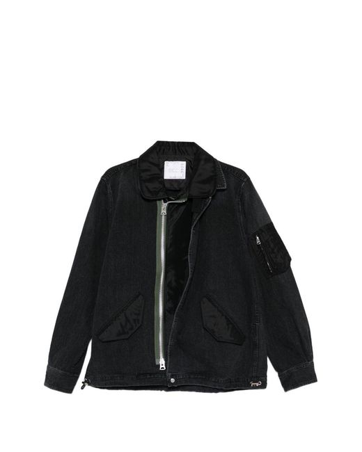 Sacai Black Denim And Nylon Jacket for men