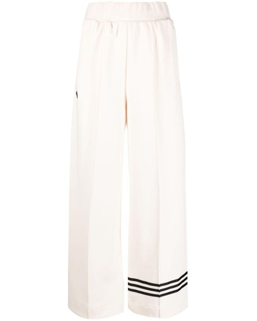 Adidas White Signature Stripe-print Wide-leg Trousers