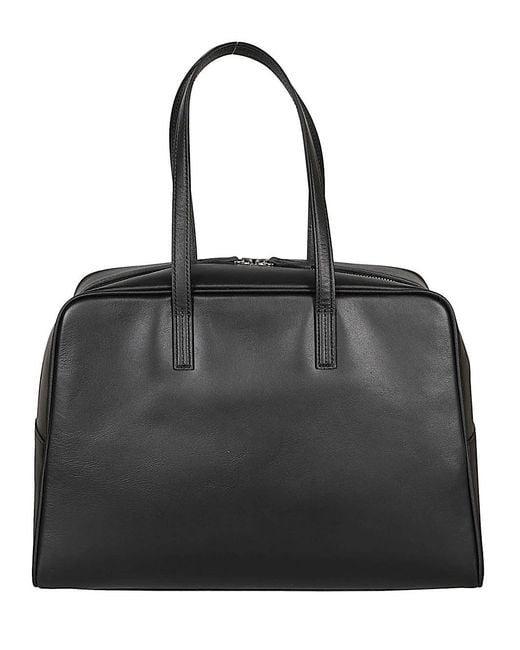 MIZUIRO Black Large Leather Boston Bag