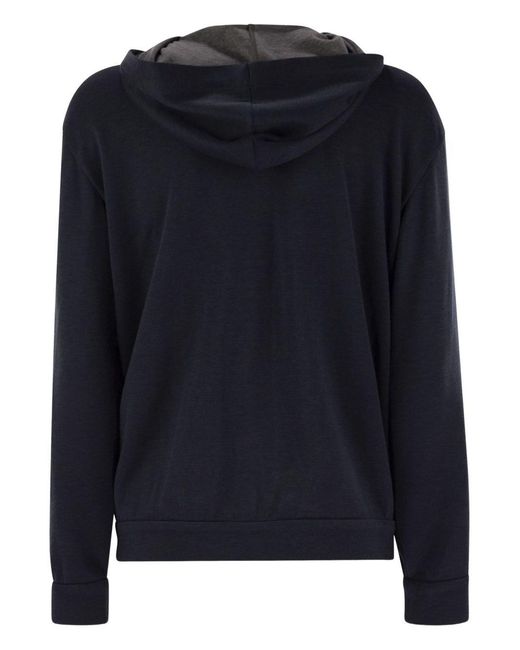 Brunello Cucinelli Blue Cotton And Silk Hooded Cardigan