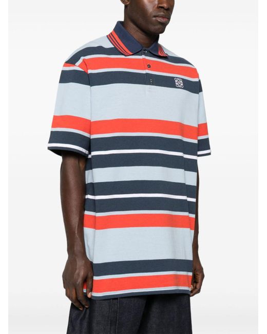 Loewe-Paulas Ibiza Blue Oversized Striped Cotton Polo Shirt for men