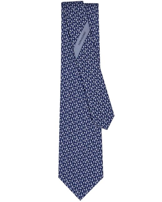 Ferragamo Blue Graphic-print Silk Tie for men