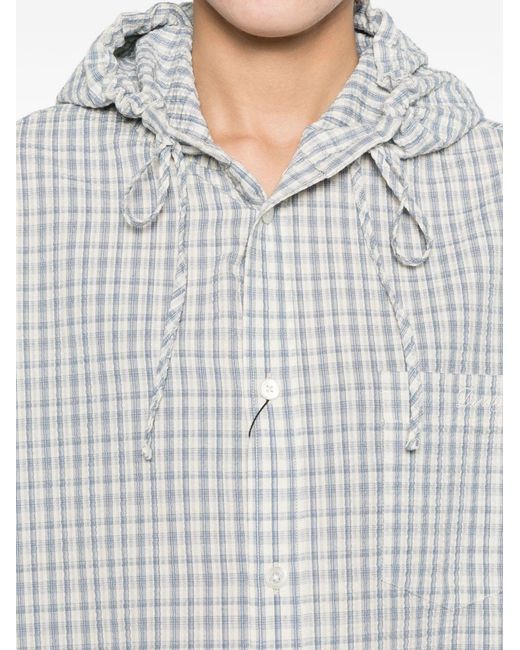 DUNST White Checked Hooded Shirt