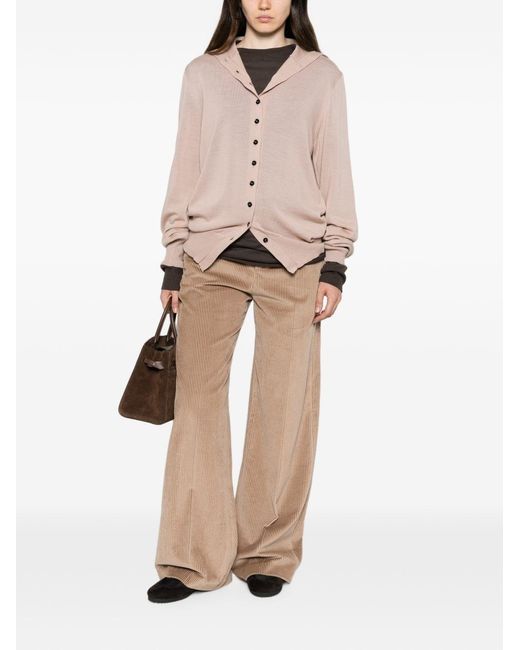 Brunello Cucinelli Natural Velvet Wide-Leg Trousers