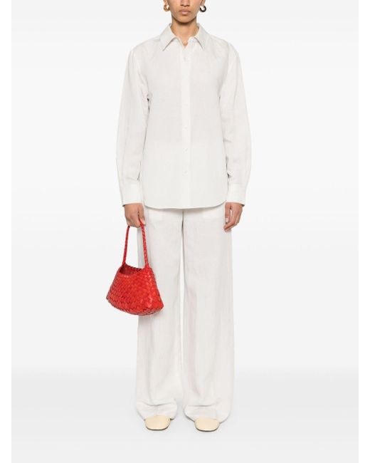Calvin Klein White Linen Blend Wide Leg Pants