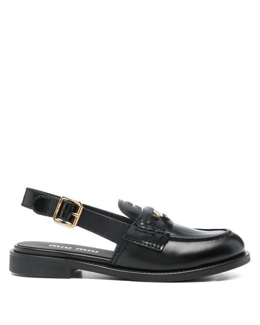 Miu Miu Black Leather Slingback Loafers
