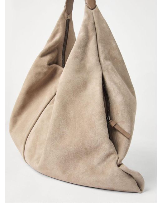 Brunello Cucinelli Natural Suede Swing Hobo Bag