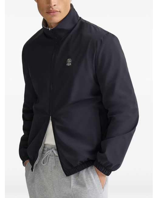 Brunello Cucinelli Blue Bonded-nylon Reversible Outerwear Jacket With Logo for men