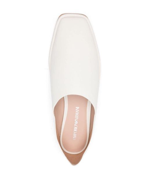 Emporio Armani White Square-toe Leather Slippers