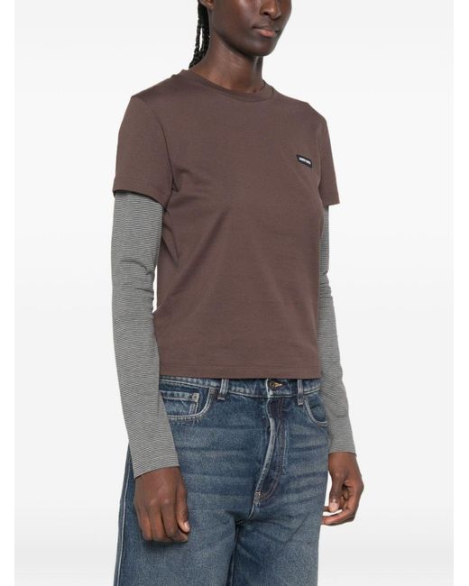 Miu Miu Brown Layered Cotton T-Shirt