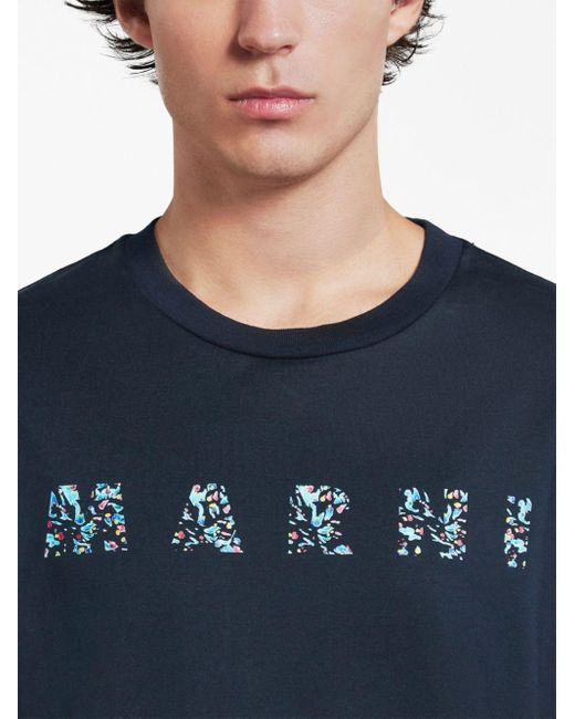 Marni Blue Cotton T-Shirt With Logo for men