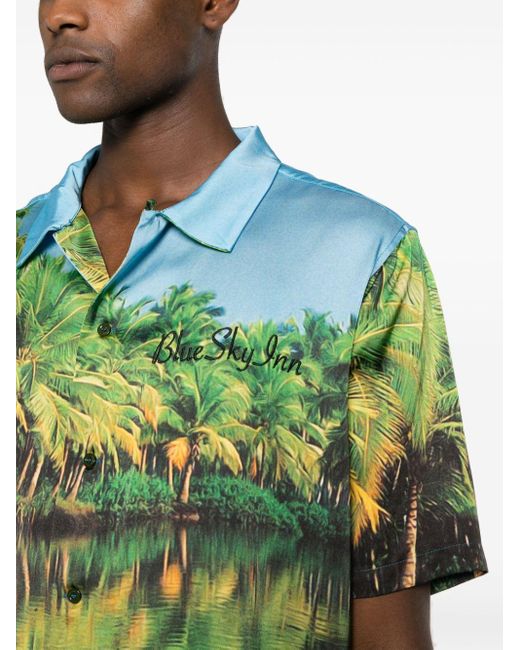 BLUE SKY INN Green Graphic-print Short-sleeve Shirt for men