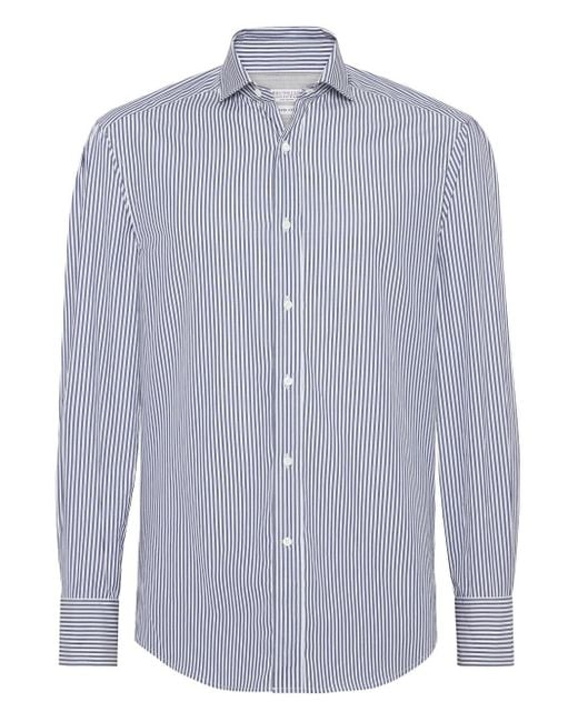 Brunello Cucinelli Blue Cotton Shirt for men