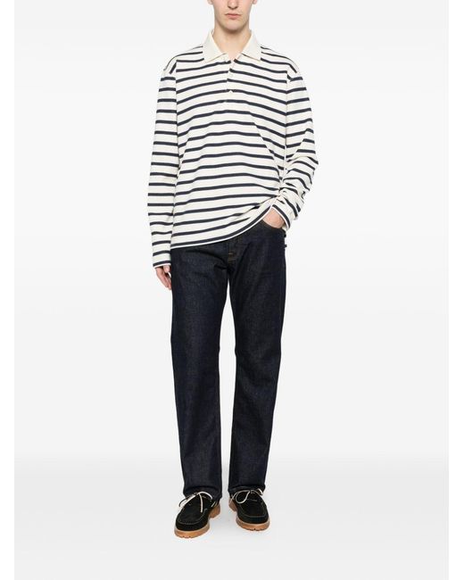 Junya Watanabe White Striped Cotton Polo Shirt for men