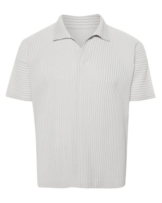 Homme Plissé Issey Miyake White Pleated Polo Shirt for men