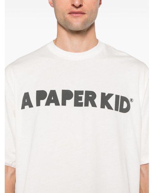 A PAPER KID White Logo T-shirt for men