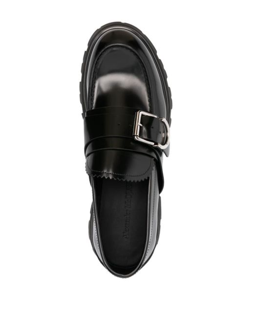 Alexander McQueen Black Buckle-detail Leather Loafers for men