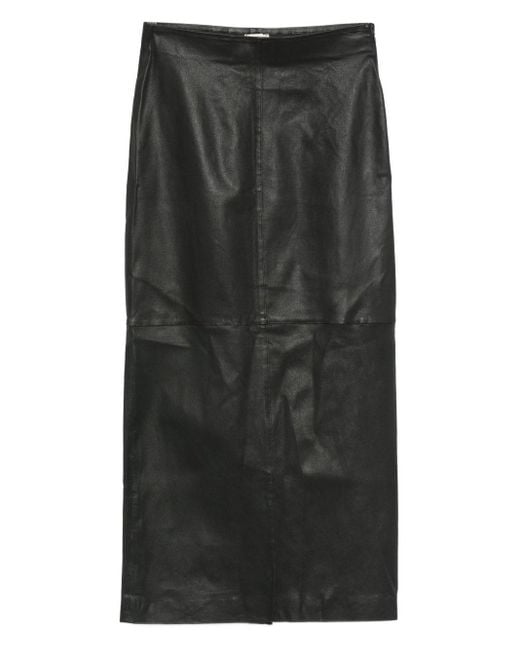Alysi Black Leather Midi Skirt