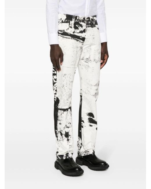 Jeans dritti con stampa di Alexander McQueen in White da Uomo