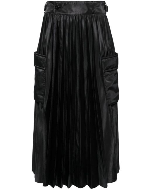 Sacai Black Pleated Cargo Midi Skirt