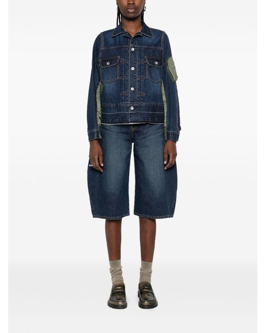 Sacai Blue Denim And Nylon Blouson Jacket
