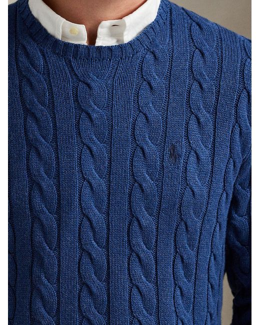 Ralph Lauren Blue Cable Knit Sweater With Logo for men