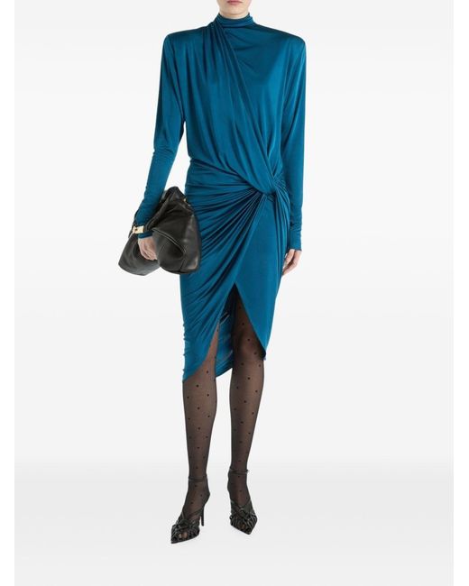 Balmain Blue Draped Midi Dress