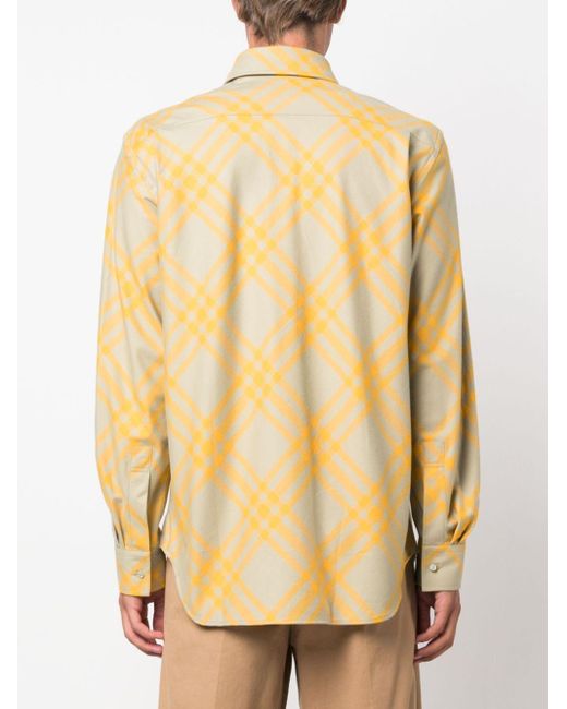 Camicia Con Motivo Check di Burberry in Yellow da Uomo