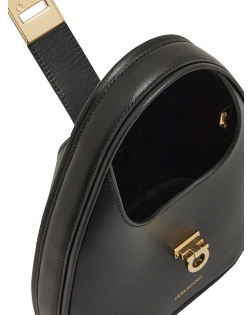Ferragamo Black Mini Gancini-buckle Leather Hobo Bag