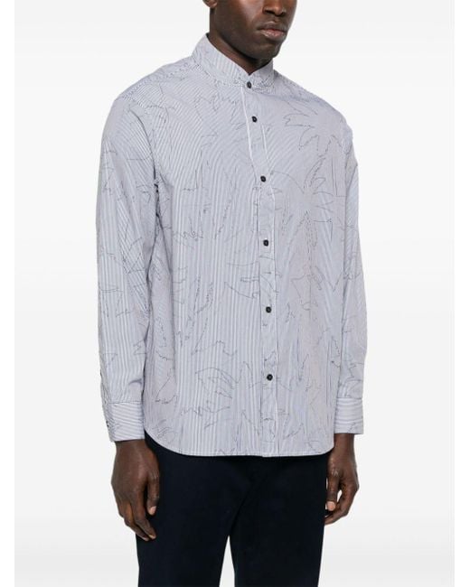 Emporio Armani Blue Striped Cotton Shirt for men