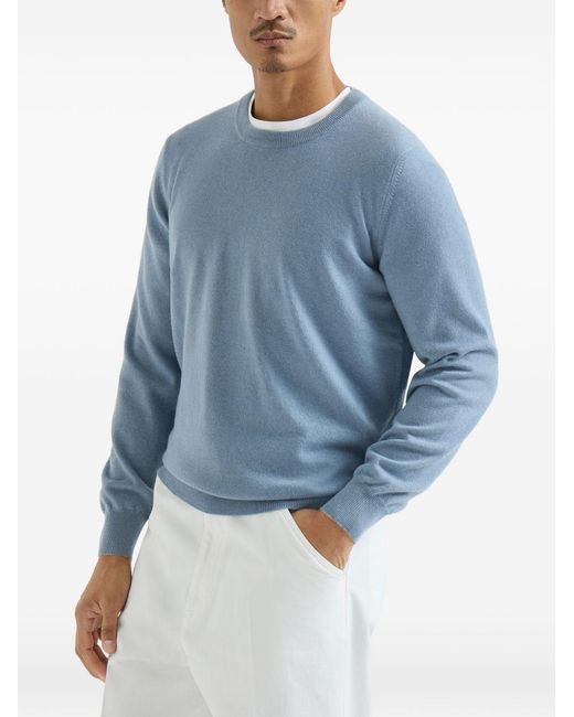 Brunello Cucinelli Blue Cashmere Crewneck Sweater for men