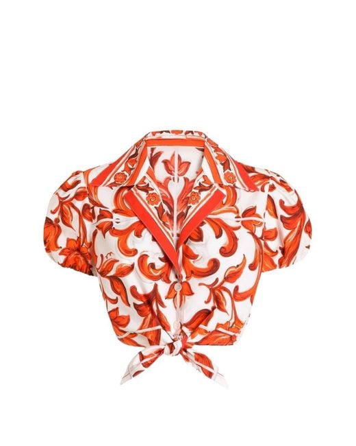 Dolce & Gabbana Red Maiolica Print Cotton Shirt