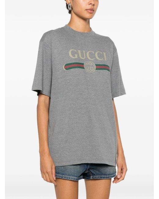 Gucci Gray Logo Cotton T-Shirt