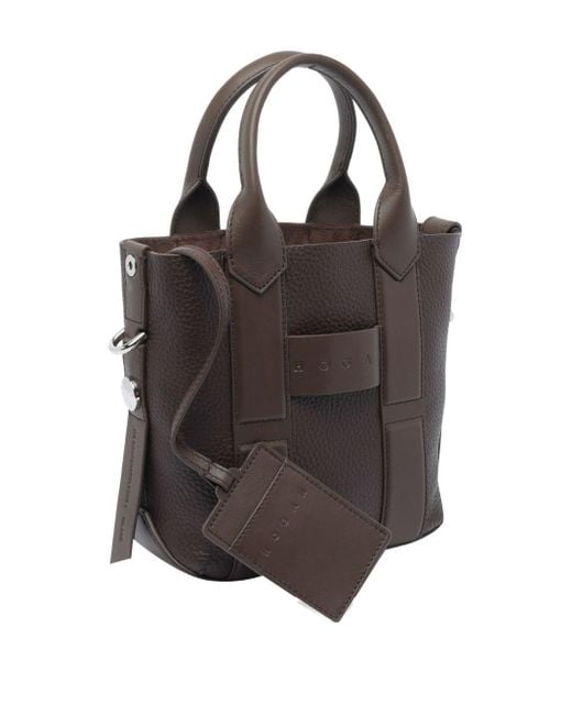 Hogan Brown Script Small Leather Tote Bag